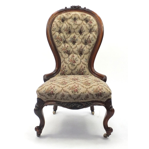 Victorian Rosewood Bedroom Chair With Floral Button Back