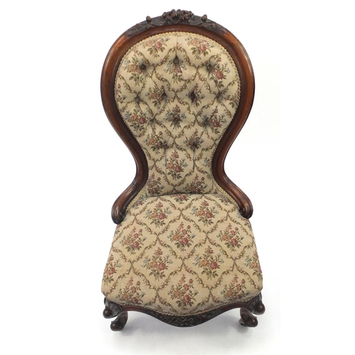 Victorian Rosewood Bedroom Chair With Floral Button Back