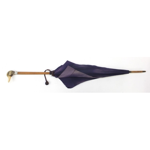 25 - 19th century parasol with carved ivory ducks head handle by Brigg & Sons, the ducks head having inse... 