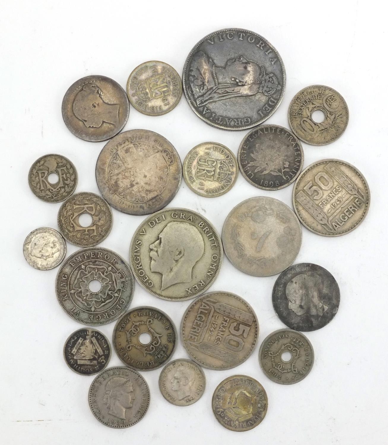 Mostly British pre decimal coins including a silver double florin