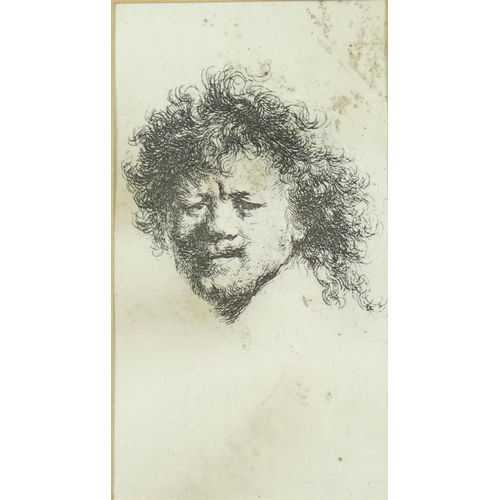 1017 - Portrait of a mans head, antique print, inscribed verso, mounted and framed, 10.5cm x 6cm