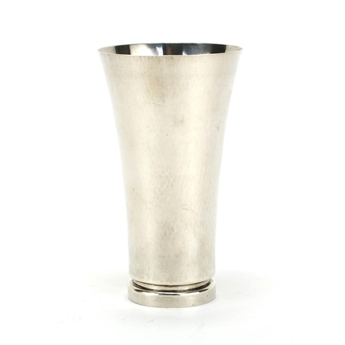 588 - Modernist beaten silver fluted beaker, stamped 925, 13.5cm high, approximate weight 200.3g