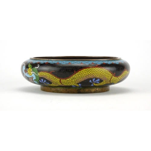 324 - Chinese cloisonné bowl enamelled with dragons amongst clouds, four figure character marks to the bas... 