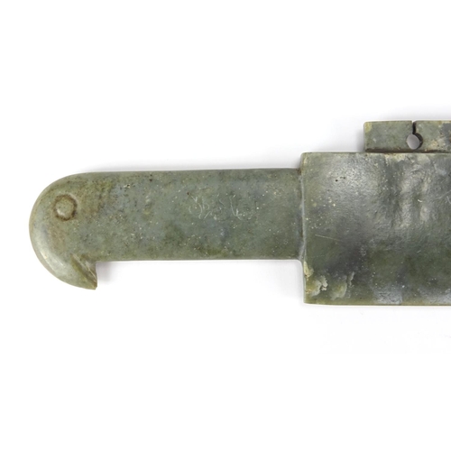 402 - Mongolian green jade knife carved with Islamic script, (Provenance: Cafer Gazi Collection) 41cm in l... 