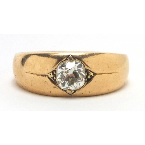 638 - 18ct gold diamond solitaire Gypsy ring, J J C makers stamp, size R, approximate weight 8.7g