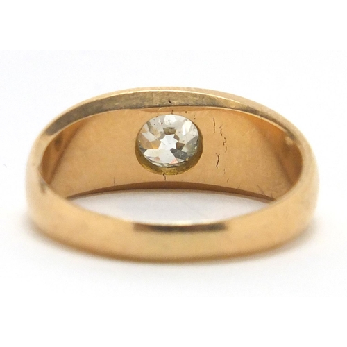 638 - 18ct gold diamond solitaire Gypsy ring, J J C makers stamp, size R, approximate weight 8.7g