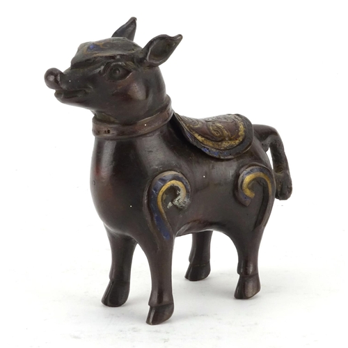 403 - Islamic enamelled patinated bronze mythical animal, 12cm high