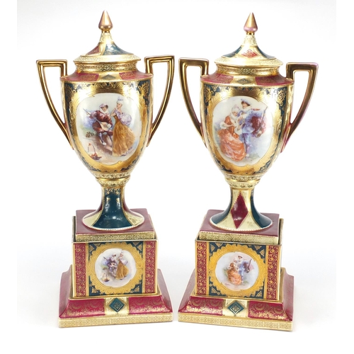 Large Pair Of Austrian Vienna Style Porcelain Vases And Covers