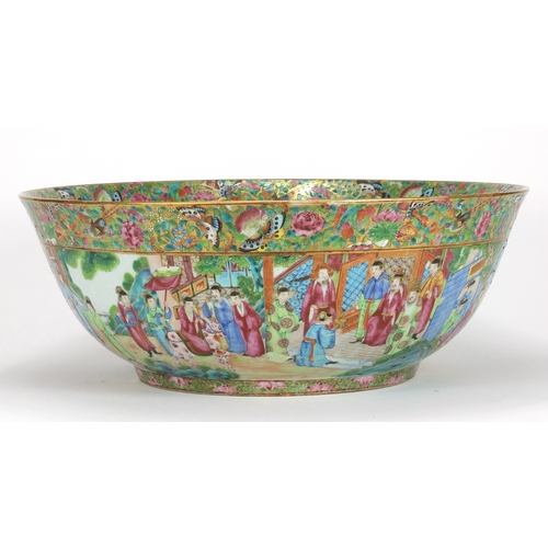 173 - Large Chinese porcelain Canton punch bowl, the exterior finely hand painted in the famille rose pale... 