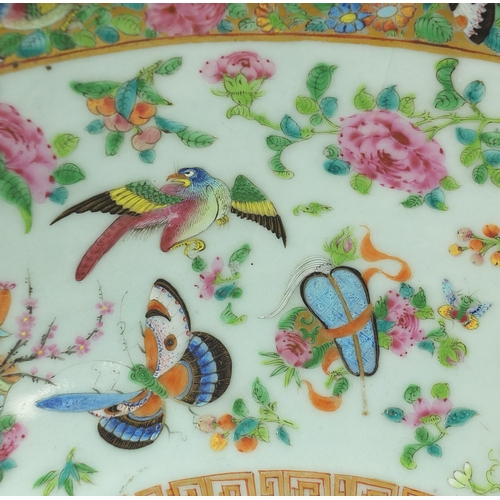 173 - Large Chinese porcelain Canton punch bowl, the exterior finely hand painted in the famille rose pale... 