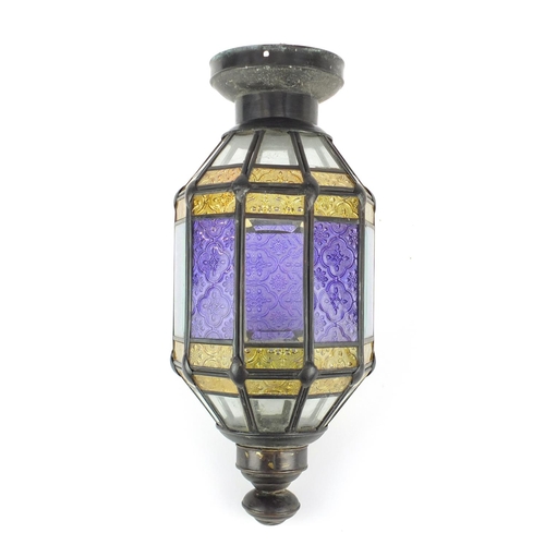 5940 - Moroccan pendant light fitting with bevelled and coloured glass panels, 38.5cm high