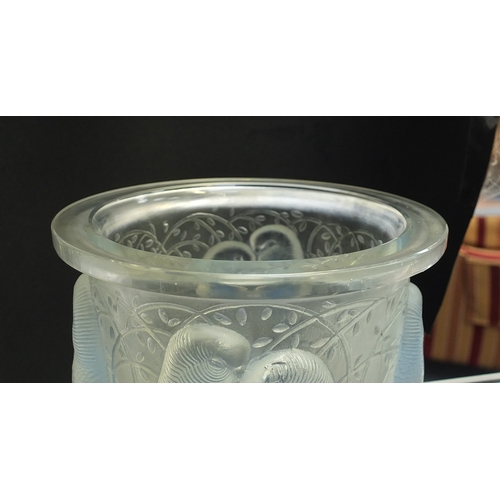 670 - René Lalique frosted opalescent Ceylon glass vase, etched R Lalique France No905 to the base, 24.5cm... 