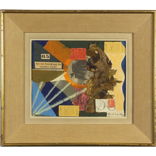 1260 - Manner of Kurt Schwitters - Abstract composition, German school mixed media and collage, mounted and... 
