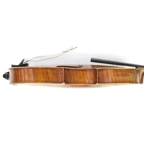169 - ** DESCRIPTION AMENDED 1/11 ** Old wooden viola with two bows and carrying case, the violin bearing ... 