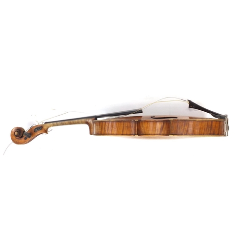 169 - ** DESCRIPTION AMENDED 1/11 ** Old wooden viola with two bows and carrying case, the violin bearing ... 