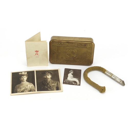 261 - British Military World War I brass Mary tin and Asprey Xmas Fund, wick impressed Asprey of London