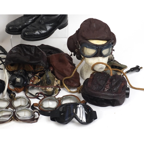 259 - Collection of Military interest flying accessories including MK2 flying suit, two pairs of leather b... 