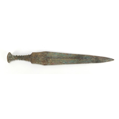 285 - Islamic patinated bronze short sword, 36cm in length