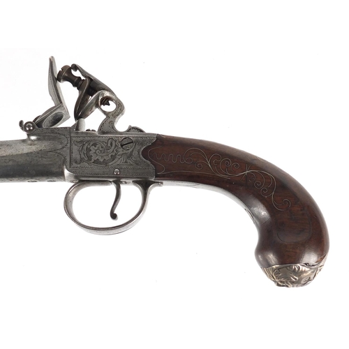 287 - Good Queen Anne cannon barrel flint lock pistol by Richards, with London proof marks, the walnut gri... 
