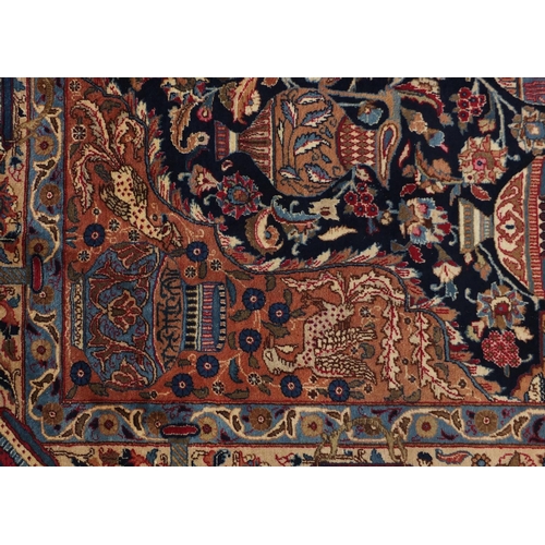 2004 - Very fine rectangular Persian Kerman Laver carpet, having an all over traditional design onto midnig... 