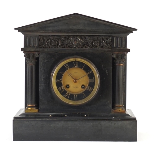 Victorian black slate mantel clock with Corinthian columns, inscribed ...