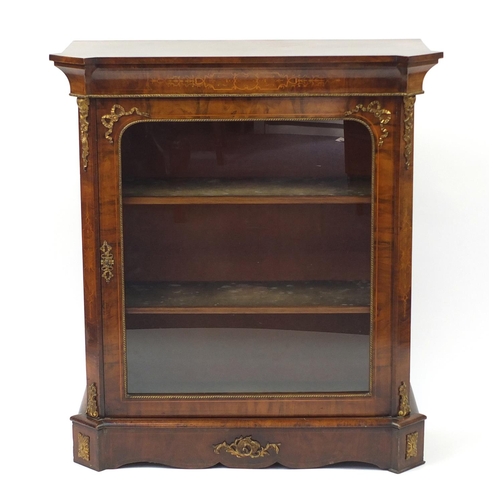 25 - Victorian inlaid burr walnut pier cabinet with gilt metal mounts and canted corners, 105cm H x 95.5c... 