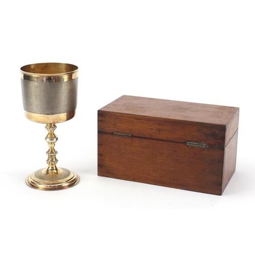 2 - Large commemorative silver gilt chalice by Hunt & Roskell with original fitted oak case, engraved Th... 