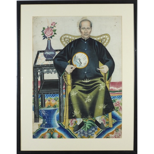 9 - Ancestral portraits, near pair of Chinese watercolours, framed, the largest 65cm x 47cm  the other 6... 