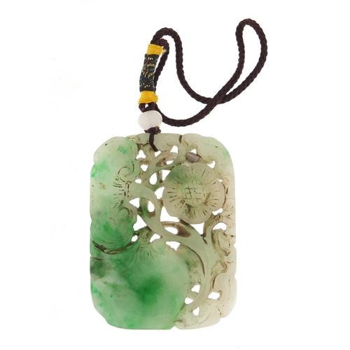 14 - Chinese green jade pendant carved with flowers and fruits