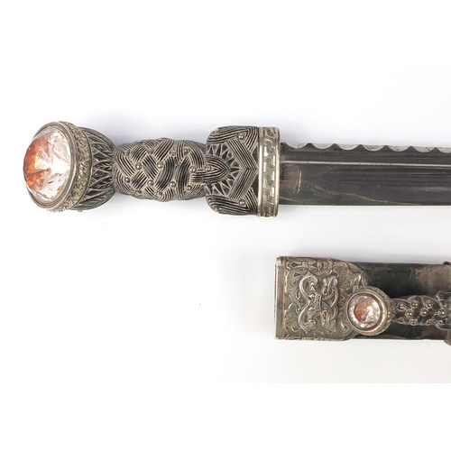 58 - 19th century Scottish military Highlander's dirk with silver mounts and carved wood grips by R & H B... 
