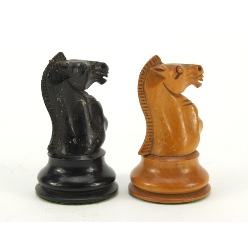 51 - Boxwood and ebony Staunton part chess set, possibly by Jacques, the largest 10cm high