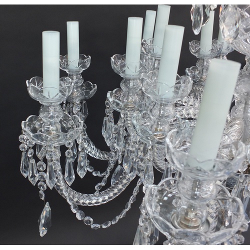 27 - Good cut crystal twenty seven branch chandelier with drops, possibly Waterford, 140cm high