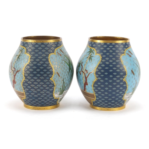 7 - Elkington & Co, pair of aesthetic cloisonné vases of Japanese influence probably by Auguste Adolphe ... 