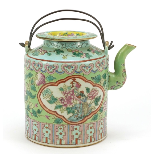44 - Chinese porcelain Peranakan Straits type teapot hand painted in the famille rose palette with panels... 