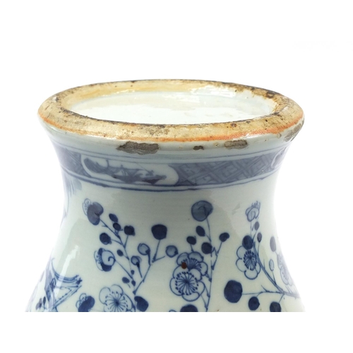 1154 - Chinese blue and white porcelain Yen Yen vase hand painted with a bird amongst cherry blossom, 35.5c... 