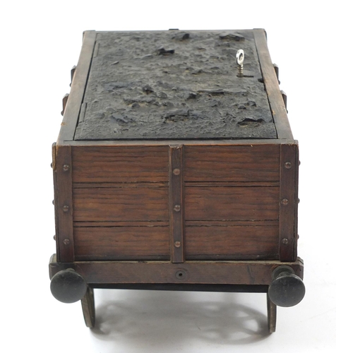 14 - 19th century railway interest advertising oak humidor in the form of a coal wagon, inscribed Powell'... 