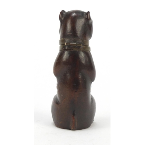 17 - Victorian carved treen Pug dog design table vesta box with brass collar, 8cm high