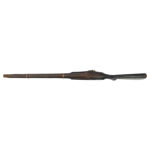 3532 - 19th century two band percussion cap rifle impressed Tower to the plate, 103cm in length