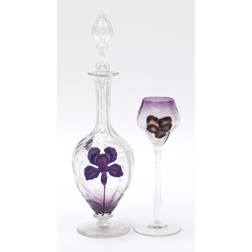 Early 20th century cameo glass decanter etched with flowers and a similar glass, possibly by Thomas Webb, the largest 36cm high