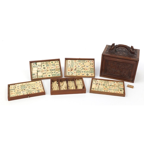 Bone And Bamboo Mah Jong Set Housed In A Carved Wooden Box W Barnebys