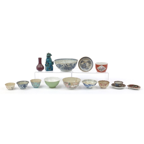 11 - Chinese porcelain including a celadon glazed bowl and sang de boeuf vase, the largest 20.5cm in diam... 