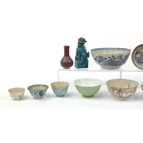 11 - Chinese porcelain including a celadon glazed bowl and sang de boeuf vase, the largest 20.5cm in diam... 