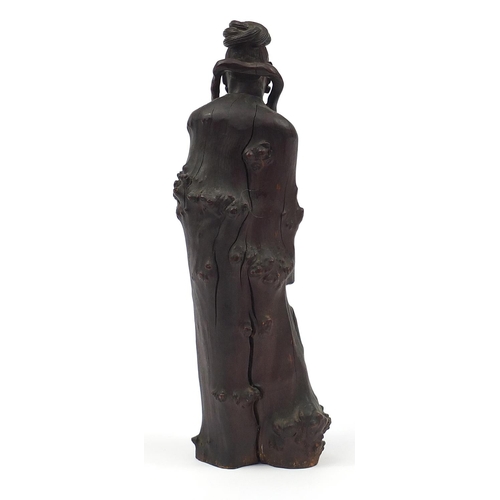 58 - Large Chinese root carving of an Empress holding a vase, 45.5cm high