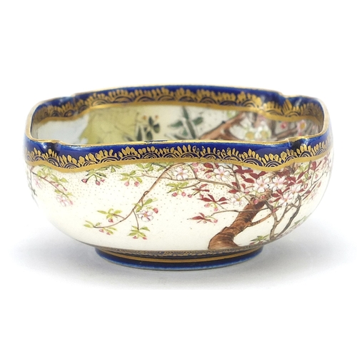 29 - Japanese Satsuma pottery bowl hand painted with two Mandarin ducks, impressed and painted Kinkozan c... 