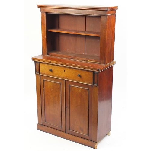 Victorian mahogany cabinet with open plate rack above a frieze drawer and cupboard doors, 166cm H x 98cm W x 40cm D