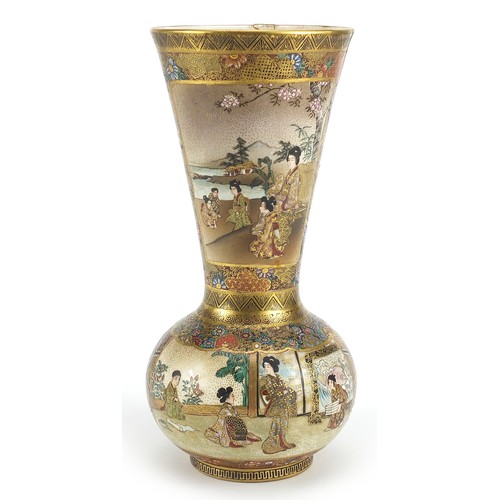 31 - Japanese Satsuma pottery vase finely hand painted with figures and flowers, character marks to the b... 