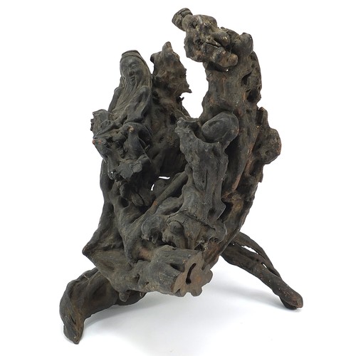 59 - Chinese hardwood root carving of two figures, 25.5cm high