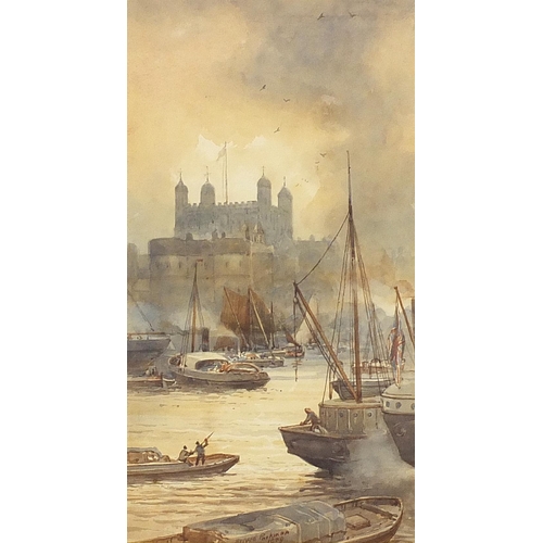 26 - Alfred Edward Parkman 1908- Boats on the River Thames, early 20th century watercolour, mounted, fram... 