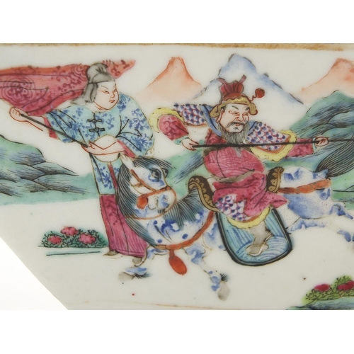 5 - Chinese porcelain planter hand painted in the famille rose palette with warriors, red character mark... 