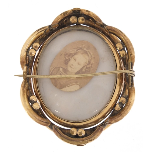 59 - Victorian oval hand painted portrait miniature of a female in Elizabethan dress housed in a gilt met... 